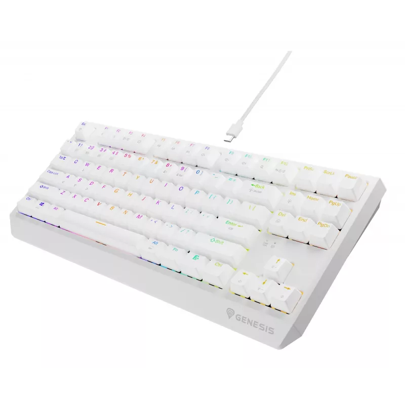 Tenkeyless herná klávesnica GENESIS Thor 230 TKL — USB, RF Wireless, Bluetooth, QWERTY, biela