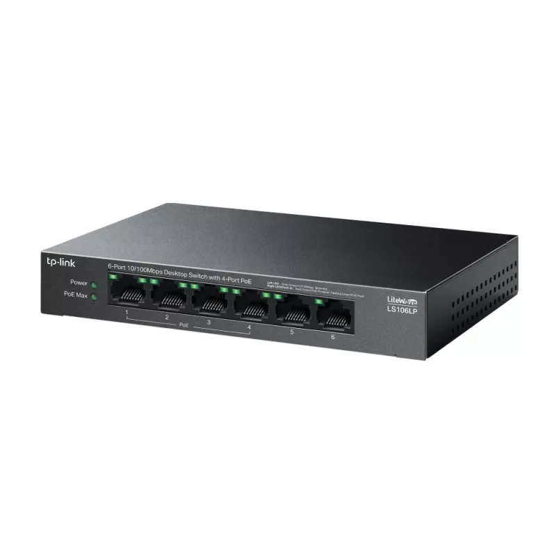 TP-Link LiteWave LS106LP sieťový switch Unmanaged Fast Ethernet (10/100) Power over Ethernet (PoE) čierny