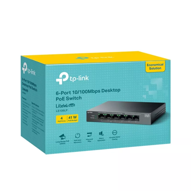 TP-Link LiteWave LS106LP sieťový switch Unmanaged Fast Ethernet (10/100) Power over Ethernet (PoE) čierny
