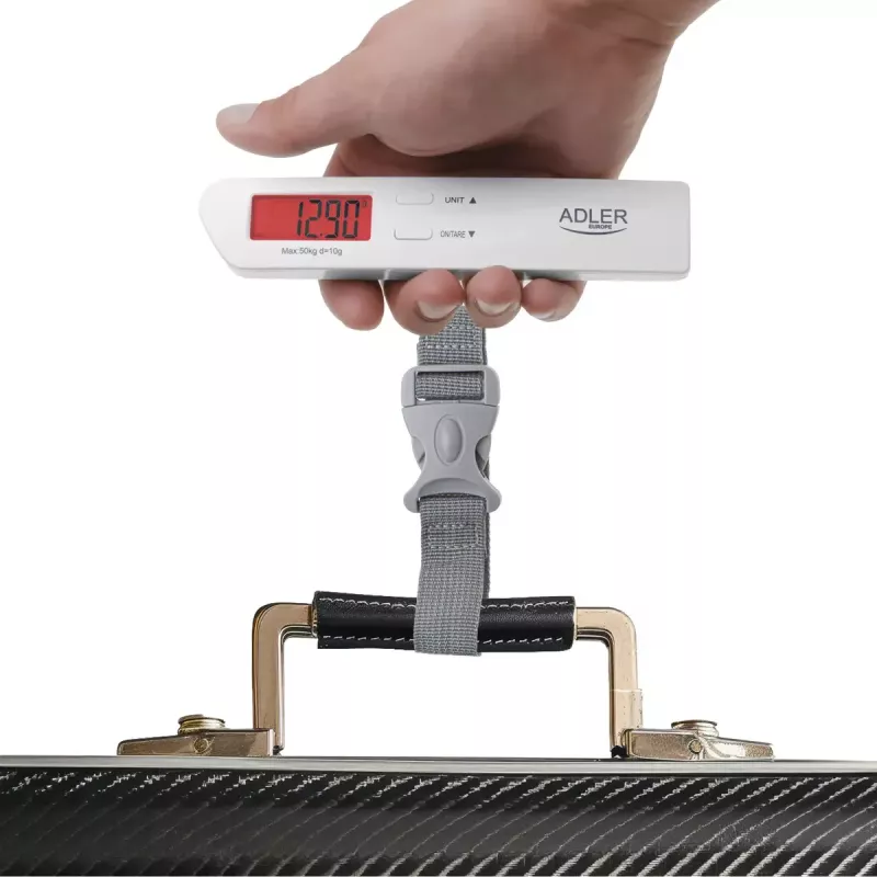 Batožinová váha Adler AD 8191, maximálne 50 kg, presnosť 10 g, sivá