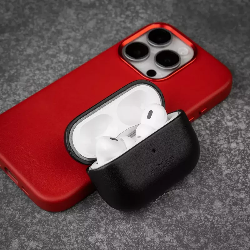 Ochranné puzdro z kože FIXED FIXLPM-999-BK pre slúchadlá s podporou MagSafe, čierne