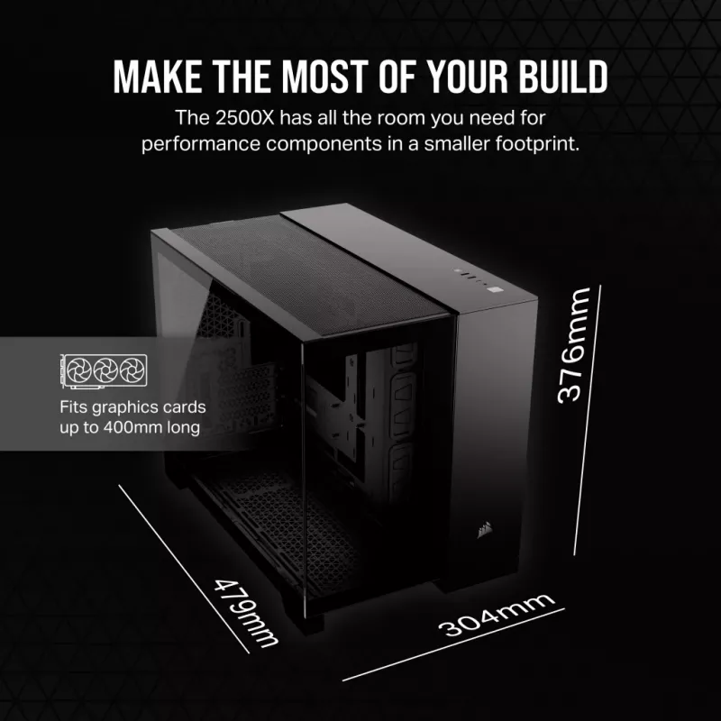 PC skriňa CORSAIR 2500D AIRFLOW Midi Tower čierna — ATX/Micro ATX, podpora 280 mm predného radiátora, USB-A x2, USB-C x1