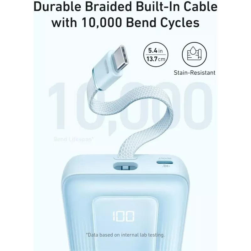 Anker Zolo 10000mAh prenosná batéria, 30W ultrarýchle nabíjanie, integrovaný USB-C kábel, čierna