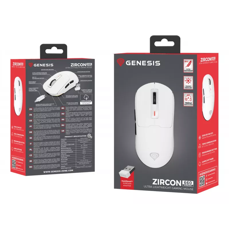GENESIS Zircon 660 myš herná pravá RF Wireless + Bluetooth + USB Type-A optická 12000 DPI