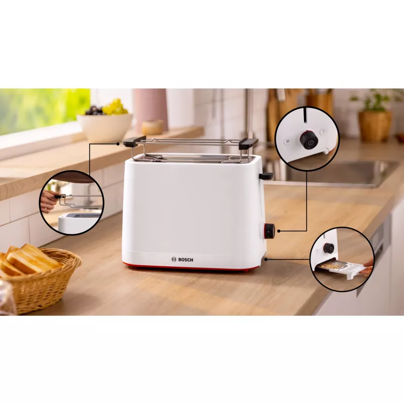 Bosch MyMoment TAT3M121 kompaktný hriankovač, 2 otvory, 950 W, biely