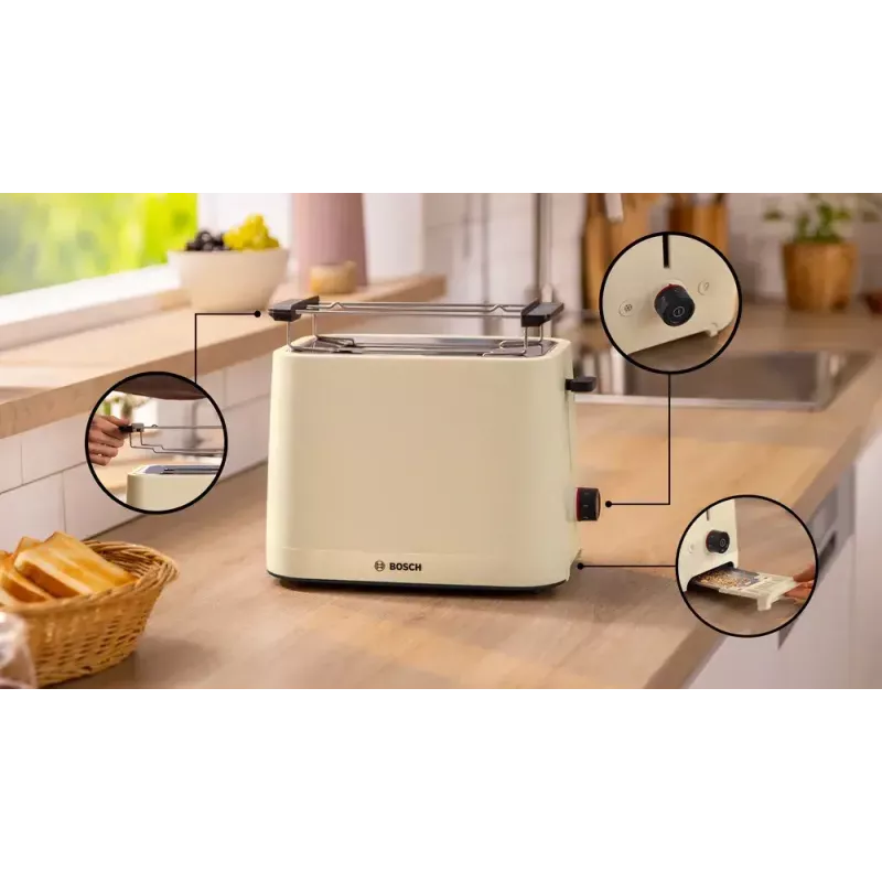 Hriankovač Bosch Compact TAT3M127 – 2-slotový béžový plastové telo, kompaktný dizajn
