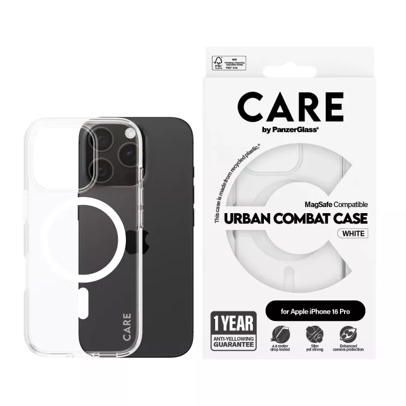 PanzerGlass CARE™ by ® Urban Combat puzdro transparentné s bielym MagSafe iPhone 16 Pro