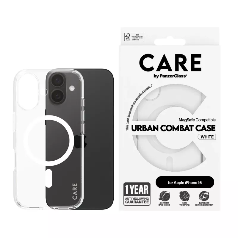PanzerGlass CARE™ by ® Urban Combat puzdro transparentné s bielym MagSafe iPhone 16