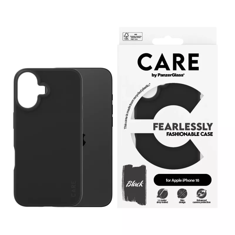 Puzdro PanzerGlass CARE by módne puzdro čierna iPhone 16 transparentné
