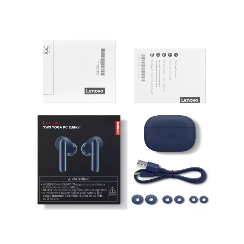 Slúchadlá Lenovo YOGA PC Edition True Wireless Stereo (TWS) In-Ear na hovory a hudbu, USB‑C, modré, 20–20000 Hz, dosah 10 m