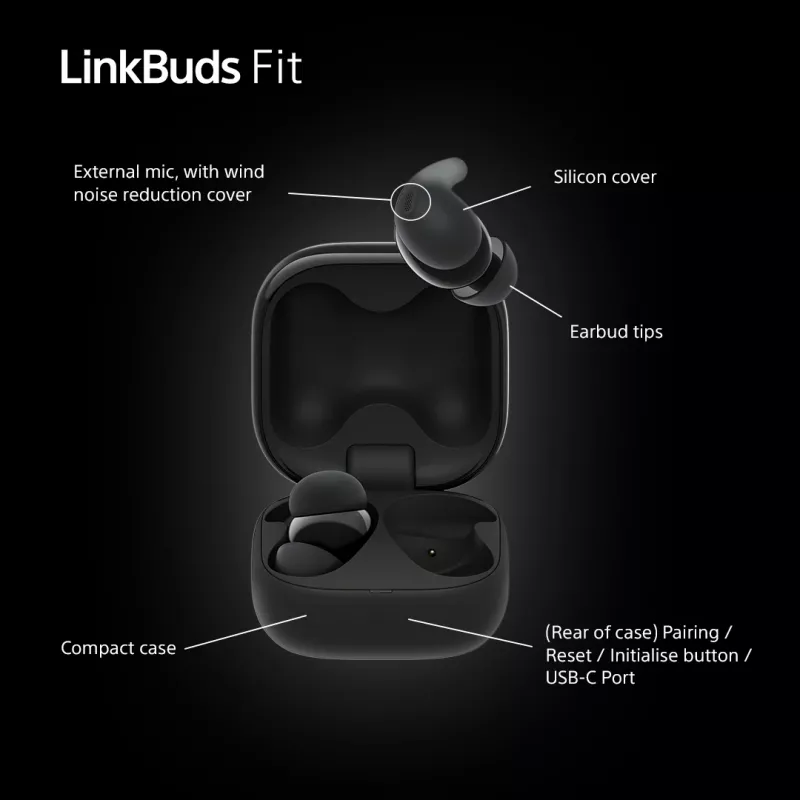 Bezdrôtové In-Ear slúchadlá Sony LinkBuds Fit WFLS910NB — Bluetooth, 20–20000 Hz, dosah 10 m, 75 g, čierne