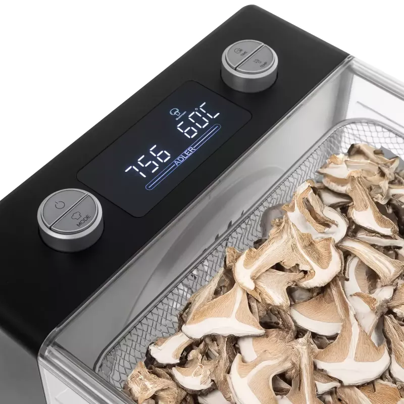 Sušička potravín Adler AD 6660, 600 W, 6 vložiek, nastaviteľný termostat, oceľ, skladací dizajn