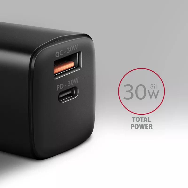 Axagon ACU-PQ30 PD3.0 & QC4+ 2xOUTPUTS nástenná nabíjačka 30W