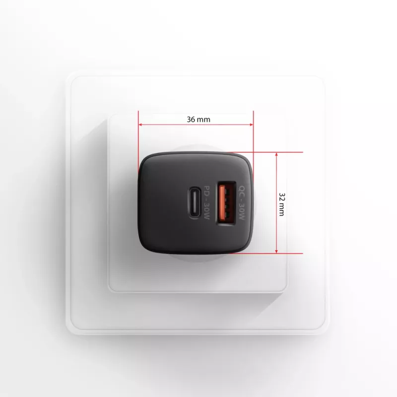 Axagon ACU-PQ30 PD3.0 & QC4+ 2xOUTPUTS nástenná nabíjačka 30W