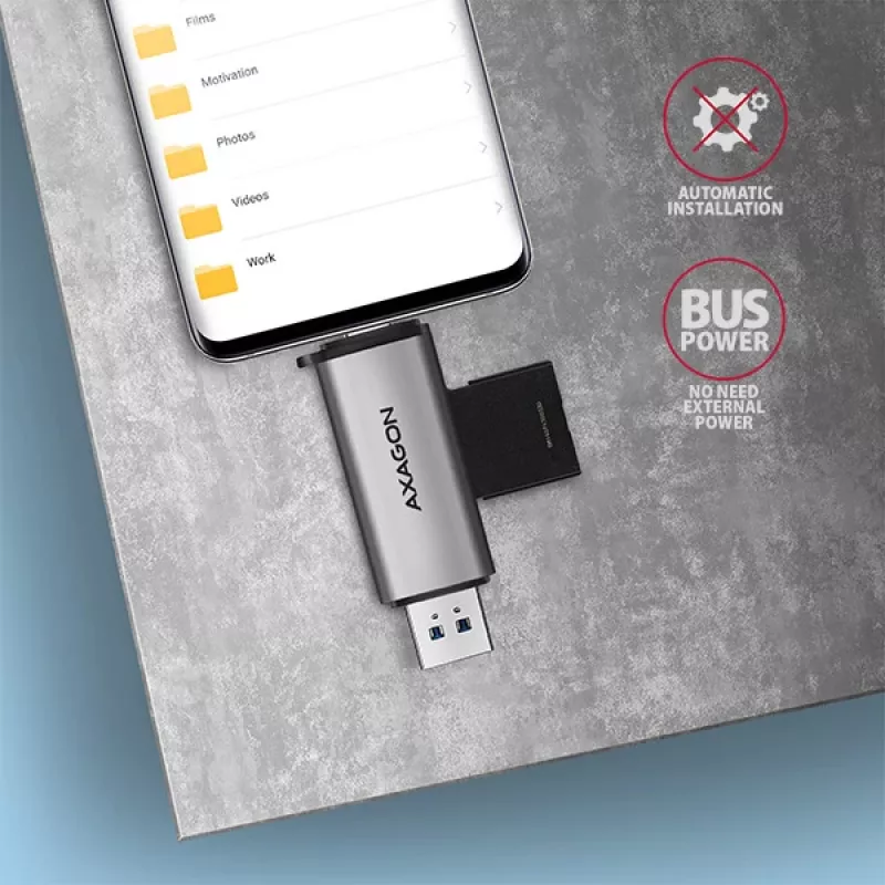 Axagon CRE-SAC SuperSpeed USB-C+USB-A čítačka kariet 5 Gbit/s