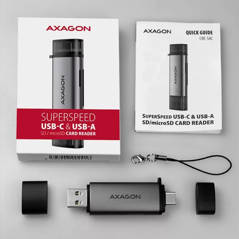 Axagon CRE-SAC SuperSpeed USB-C+USB-A čítačka kariet 5 Gbit/s