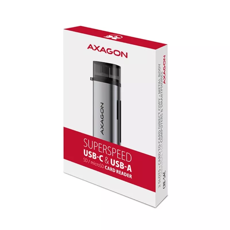 Axagon CRE-SAC SuperSpeed USB-C+USB-A čítačka kariet 5 Gbit/s