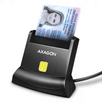 Axagon univerzálna desktopová USB kontaktná čítačka smart/ID kariet s dlhým USB-A káblom. Vhodná pre aplikáciu eObanka. Čítačka smartcard indoor USB 2.0 čierna