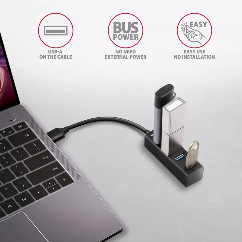 Axagon HUE-M1A 4x USB 3.2 Gen 1 MINI hub, kov, 20 cm USB-A kábel