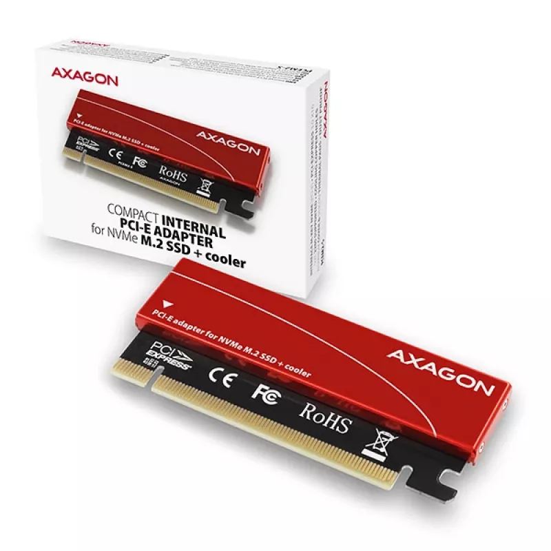 Axagon PCEM2-S PCIe x16 - M.2 NVMe M-Key adaptér slotu, s pasívnym hliníkovým chladičom