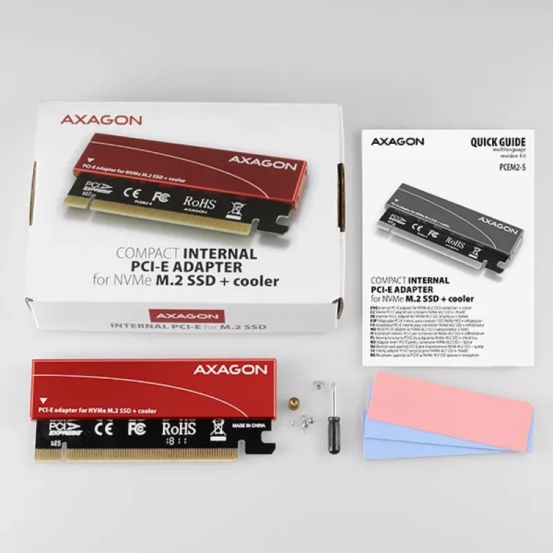 Axagon PCEM2-S PCIe x16 - M.2 NVMe M-Key adaptér slotu, s pasívnym hliníkovým chladičom