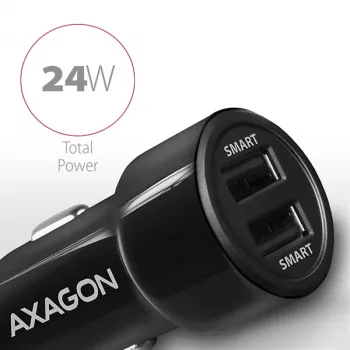 Axagon PWC-5V5 SMART auto nabíjačka 24W, 2x USB-A port, 5V/2,4A + 5V/2,4A