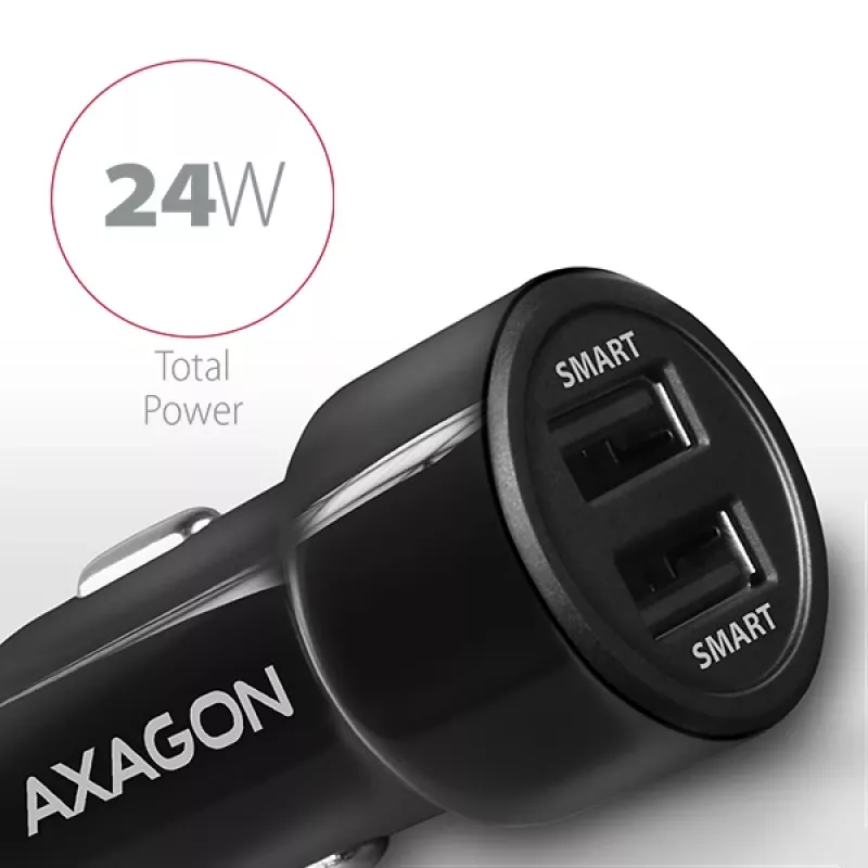 Axagon PWC-5V5 SMART auto nabíjačka 24W, 2x USB-A port, 5V/2,4A + 5V/2,4A