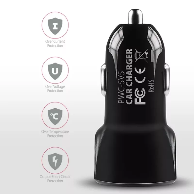 Axagon PWC-5V5 SMART auto nabíjačka 24W, 2x USB-A port, 5V/2,4A + 5V/2,4A