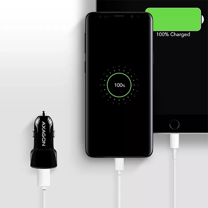 Axagon PWC-5V5 SMART auto nabíjačka 24W, 2x USB-A port, 5V/2,4A + 5V/2,4A
