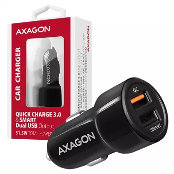 Axagon PWC-QC5 nabíjačka pre mobilné zariadenia mobil, smartphone, tablet, univerzálna čierna zapaľovač rýchle nabíjanie auto