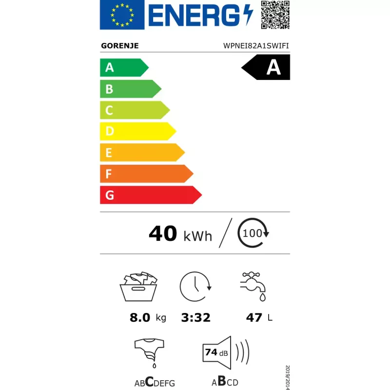 Gorenje WPNEI82A1SWIFI práčka s predným plnením 8 kg 1200 ot/min biela