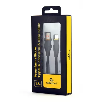 GEMBIRD Premium silikónový USB Type-C nabíjací a dátový kábel, 1,5 m – čierny