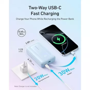 Powerbanka Anker Zolo 10000mAh, 30W Super Fast Charging, integrovaný kábel USB-C, biela