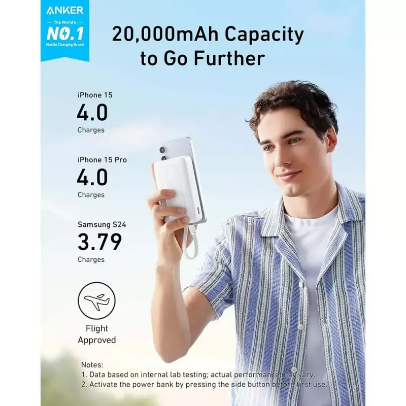 Powerbanka Anker Zolo 10000mAh, 30W Super Fast Charging, integrovaný kábel USB-C, biela