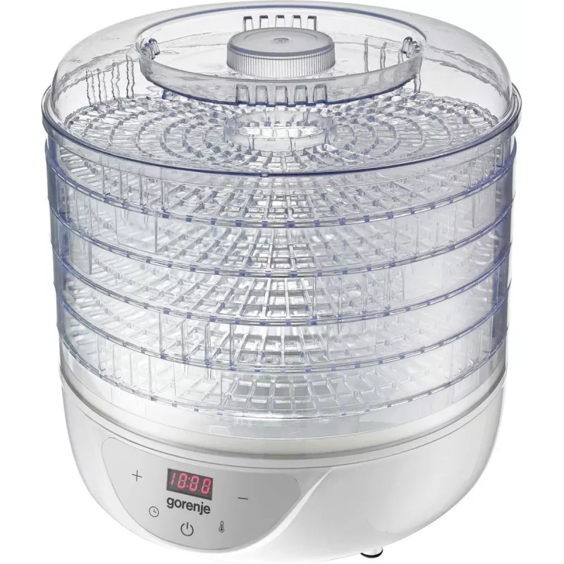 Sušička potravín Gorenje FDK 24 DW — priehľadná biela, Ø31 cm rošt, 240 W, max 70°C