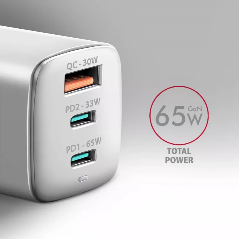 Axagon ACU-DPQ65W PD3.0 & QC4+ 3x VÝSTUPY nástenná nabíjačka 65W