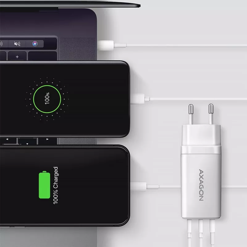 Axagon ACU-DPQ65W PD3.0 & QC4+ 3x VÝSTUPY nástenná nabíjačka 65W