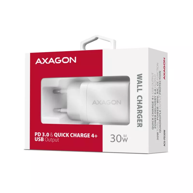 Nástenná nabíjačka Axagon ACU-PD30W 1x QC3.0/AFC/FCP/PD Type-C 30W biela