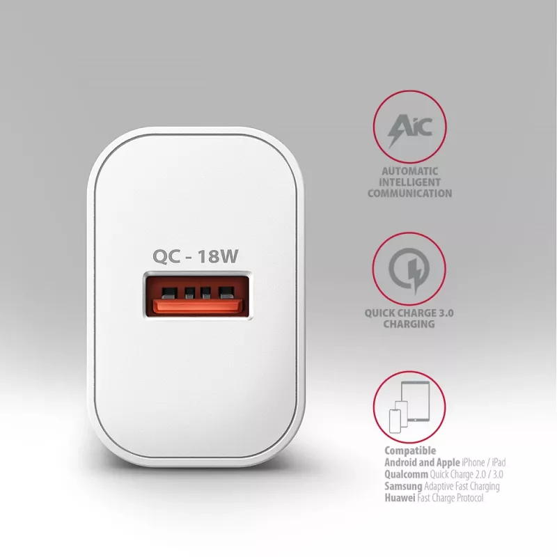 Axagon ACU-QC18W QC3.0 1xVÝSTUP nástenná nabíjačka 18W