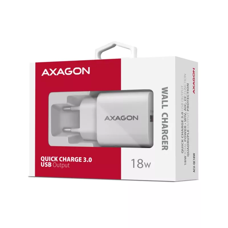 Axagon ACU-QC18W QC3.0 1xVÝSTUP nástenná nabíjačka 18W