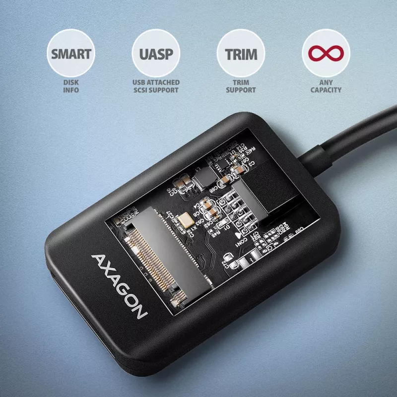 Axagon ADM2-CM USB-C adaptér M.2 NVMe SATA 10Gbps čierny