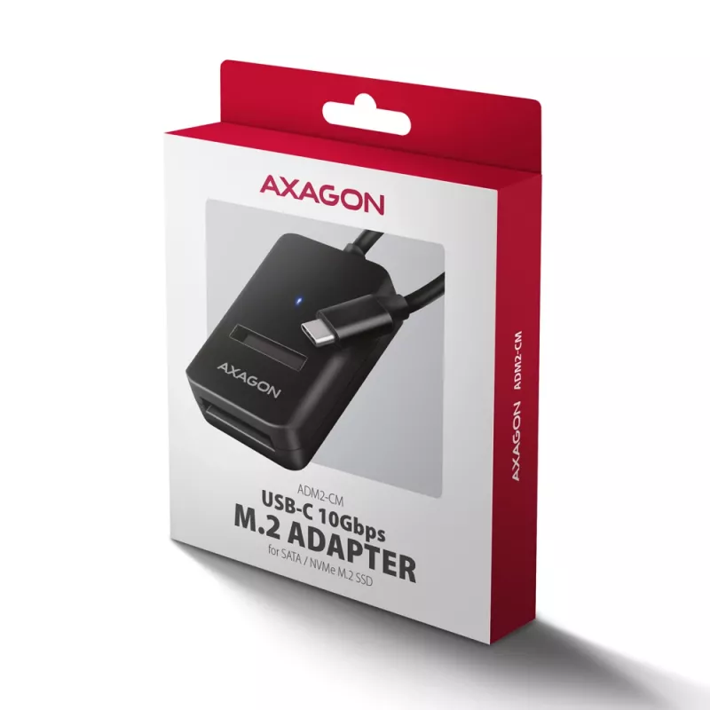 Axagon ADM2-CM USB-C adaptér M.2 NVMe SATA 10Gbps čierny