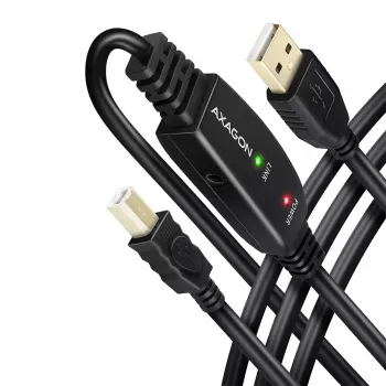 Axagon ADR-210B aktívny prepojovací/repeater kábel USB 2.0 konektor samec A na konektor samec B, 10 m