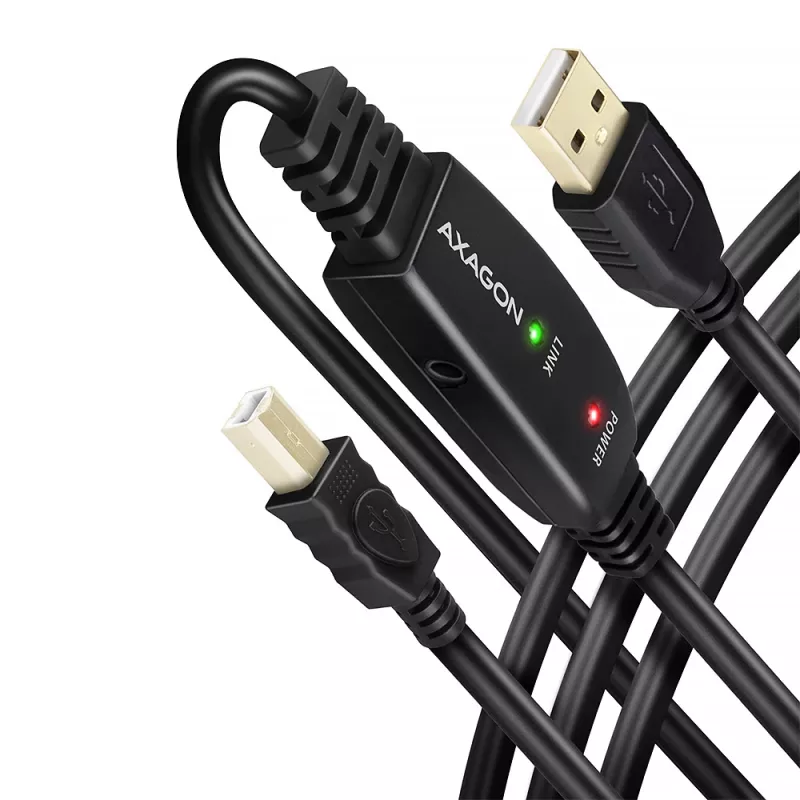 Axagon ADR-210B aktívny prepojovací/repeater kábel USB 2.0 konektor samec A na konektor samec B, 10 m
