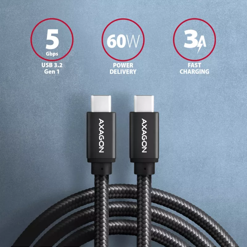 Axagon BUCM3-CM30AB SPEED USB-C <> USB-C 3.2 Gen 1 kábel 3 m