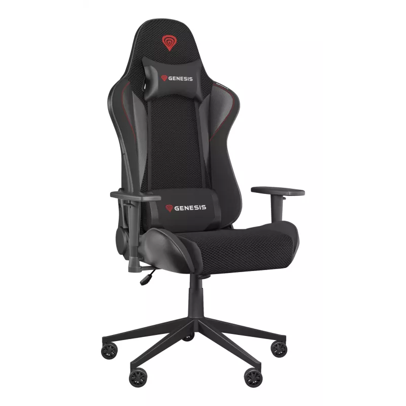 Herná stolička GENESIS Nitro 440 G2, čalúnené sedadlo, textil/ekokoža, sivá/čierna, max. 120 kg, nastaviteľné operadlo a 1D podrúčky