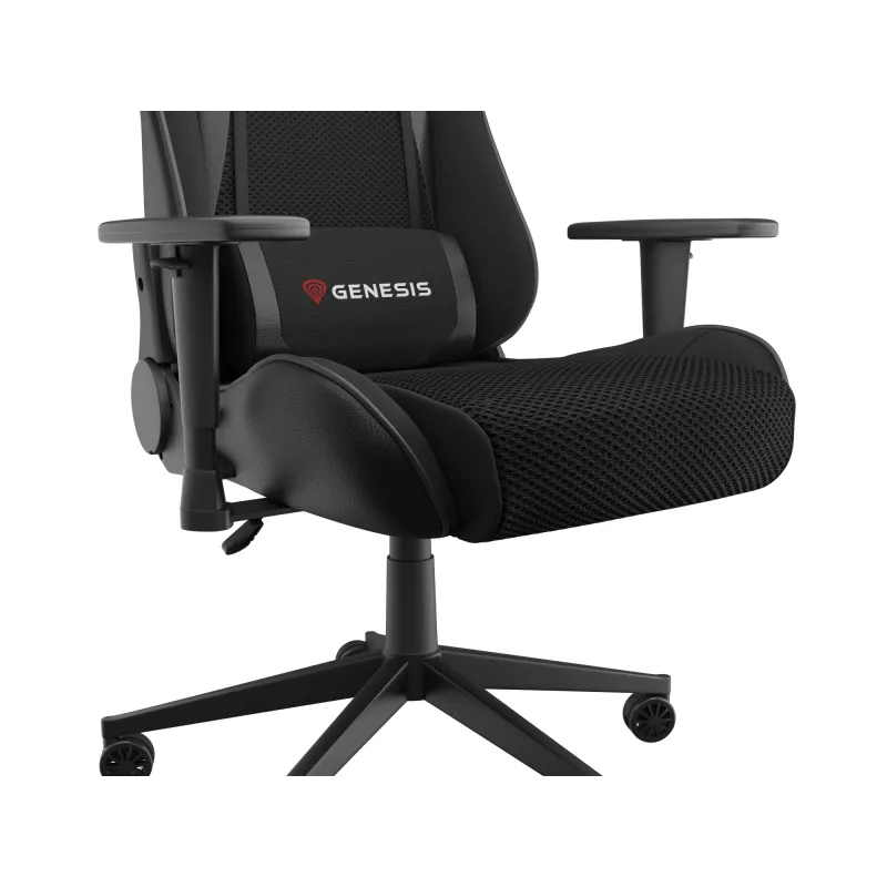 Herná stolička GENESIS Nitro 440 G2, čalúnené sedadlo, textil/ekokoža, sivá/čierna, max. 120 kg, nastaviteľné operadlo a 1D podrúčky
