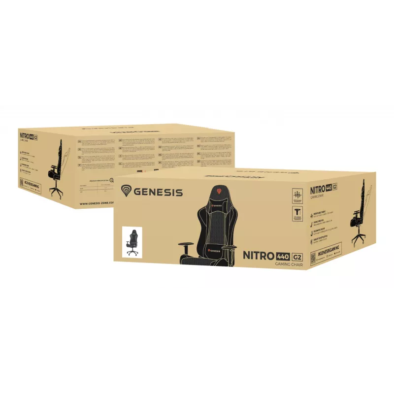 Herná stolička GENESIS Nitro 440 G2, čalúnené sedadlo, textil/ekokoža, sivá/čierna, max. 120 kg, nastaviteľné operadlo a 1D podrúčky