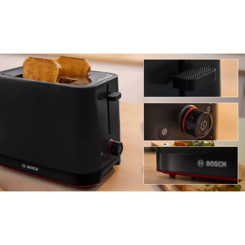 Hriankovač Bosch TAT3M123 2 plátky, 950 W, čierny, otočný regulátor, rozmrazovanie a ohrievanie