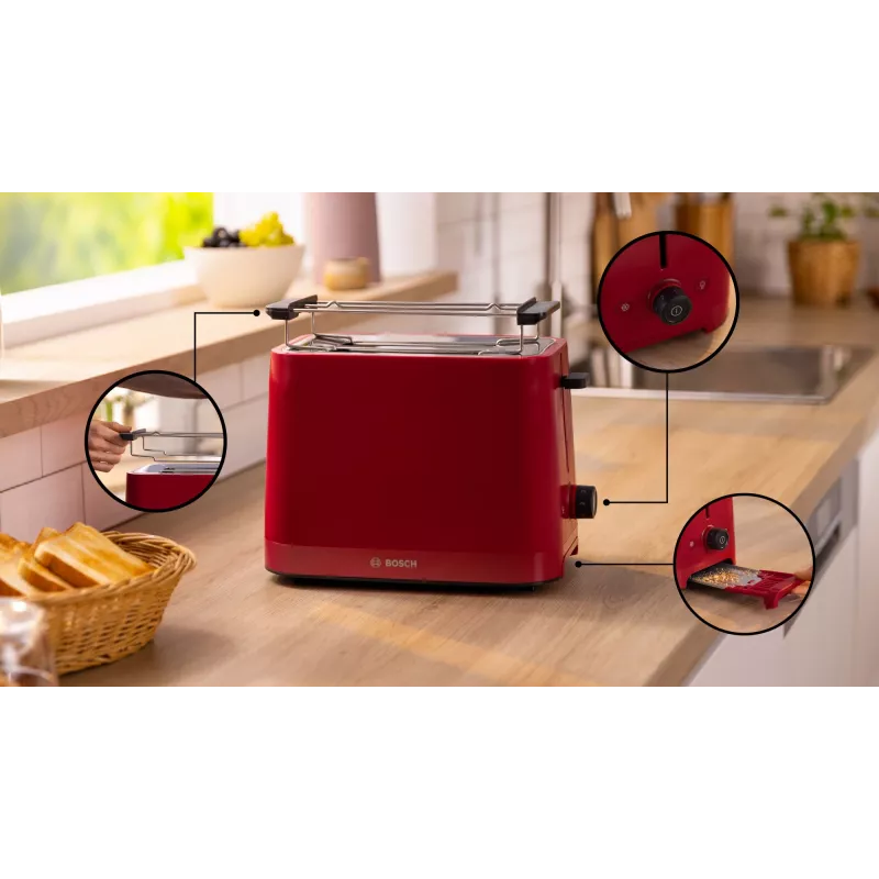 Bosch TAT3M124 hriankovač 2 plátky 950 W červený